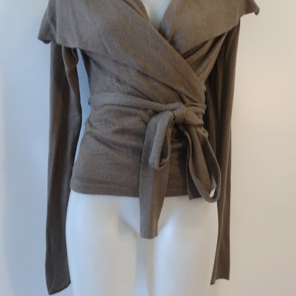 Womens Ralph Lauren Blue Label Taupe V-Neck Blended Cashmere Wrapped Sweater M - Picture 4 of 7